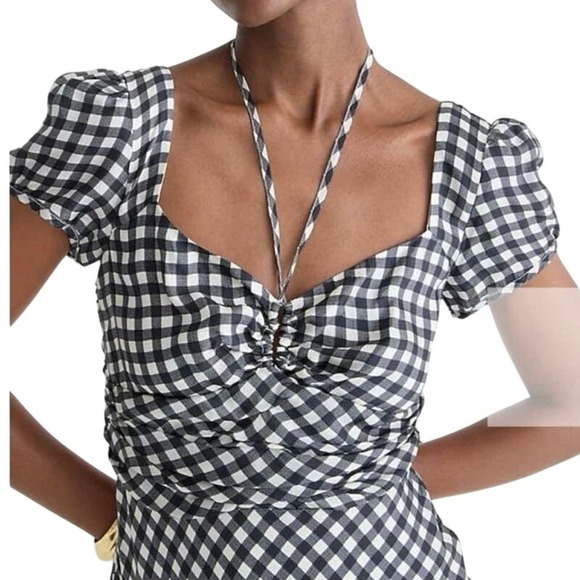 NWT J. CREW Collection Tie-neck Cap-sleeve Gingham Maxi Dress - Curve Plus Sz 14 - Picture 4 of 8
